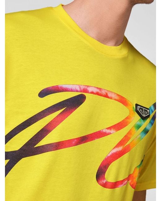 Philipp Plein Yellow Short-Sleeved Jersey T-Shirt With Contrast Logo Print for men