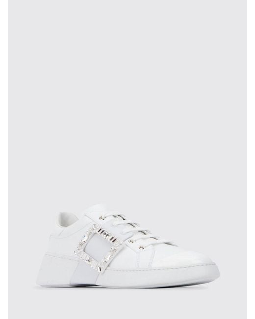 Roger Vivier White Viv' Skate Leather Sneakers With Jewel Buckle