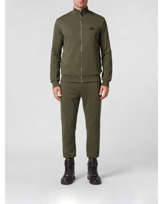 Philipp Plein Green Jersey Tracksuit With Metallic Logo for men