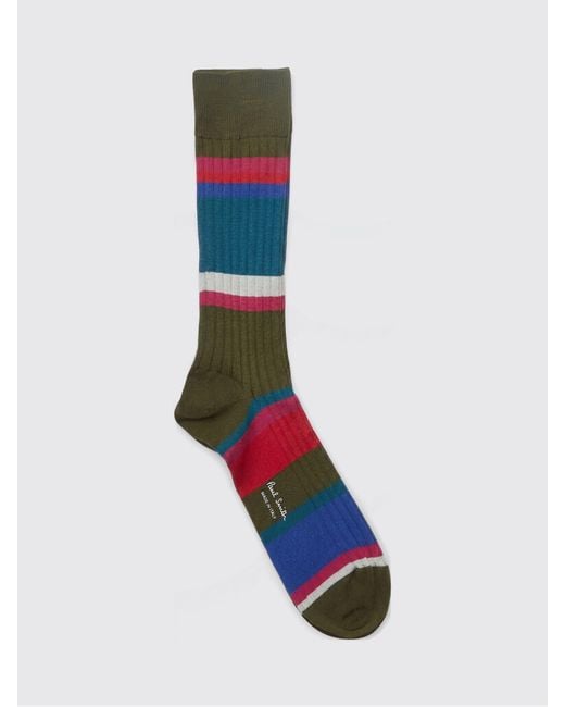 Paul Smith Blue Striped Organic Cotton Ribbed Socks for men