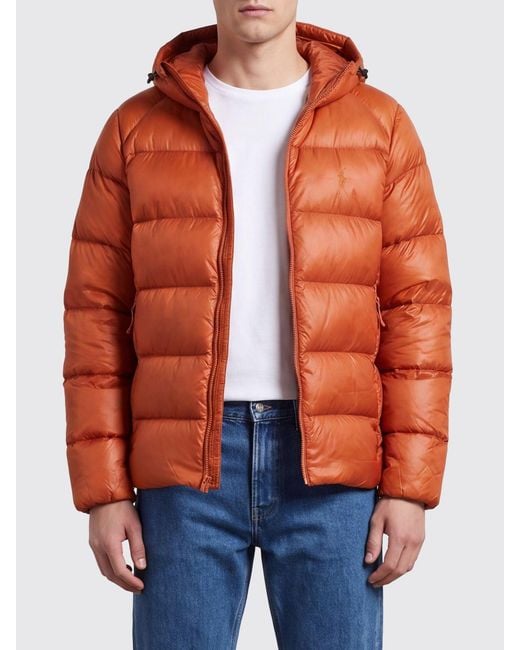 Polo Ralph Lauren Orange Recycled Nylon Puffer Jacket With Hood And Pony Logo for men