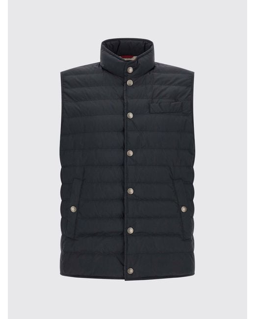 Brunello Cucinelli Blue Water-Repellent Nylon Padded Gilet With High Neck for men