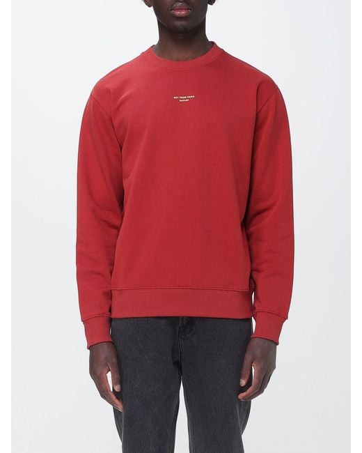 Drole de Monsieur Red Cotton Crewneck Sweatshirt With Logo for men