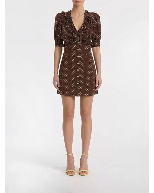 Alessandra Rich Natural Polka Dot Silk Mini Dress