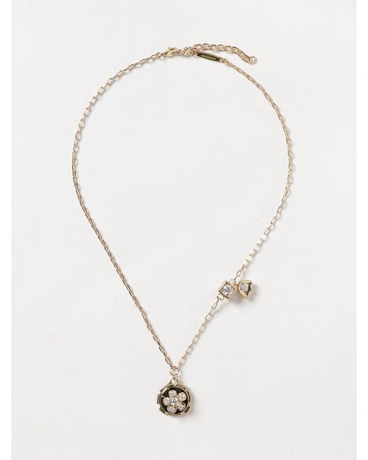 Ferragamo Natural Brass Necklace With Rhinestone Pendant