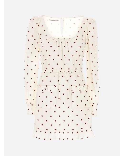 Alessandra Rich White Polka Dot Silk Long-Sleeve Sheath Mini Dress