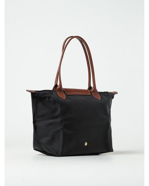 Longchamp Black Le Pliage Original M Nylon And Grained Leather Bag