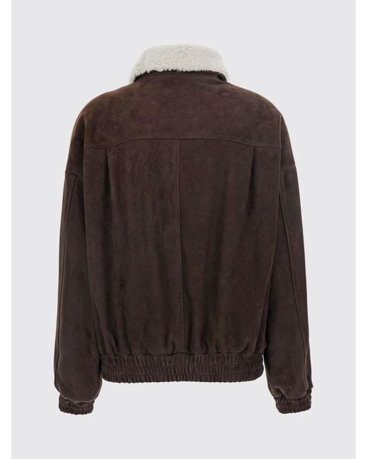 Semicouture Black Suede Leather Jacket With A Fur Collar And A Relaxed Fit