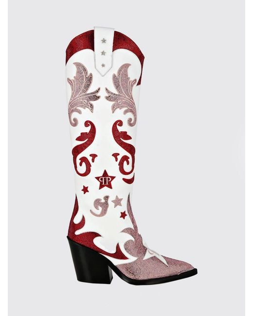 Philipp Plein White Flat Ankle Boots