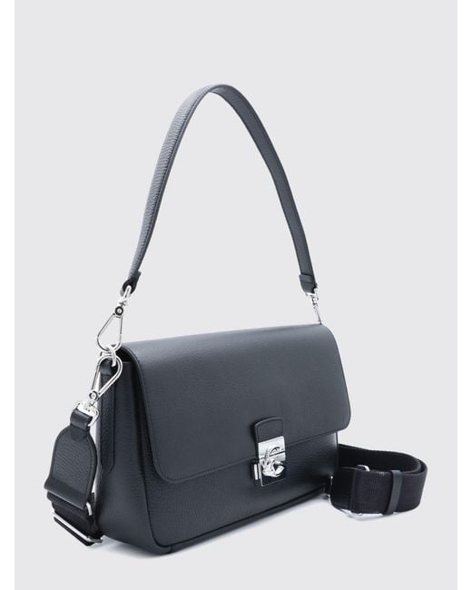 Coccinelle Blue C-Me Lock Pebbled Leather Shoulder Bag With Buckle Closure