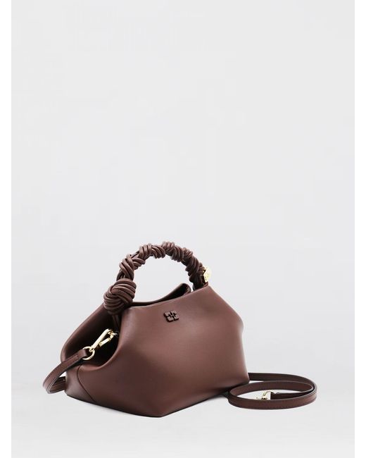Ganni Brown Small Recycled Leather Handbag With Butterfly Logo And Braided Handle