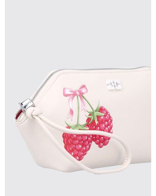 Ganni Pink Recycled Leather Mini Pouch With Fruit Print
