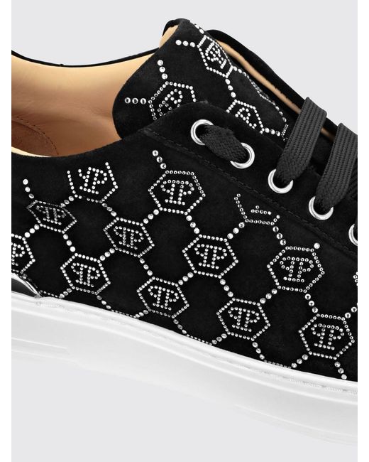 Philipp Plein Black Suede Sneakers With Rhinestone Hexagon for men