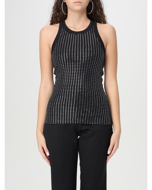 The Attico Black Cotton Tank Top With Rhinestones