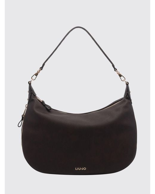 Liu Jo Black Grained Faux Leather Hobo Bag With Monogram Logo And Removable Handle