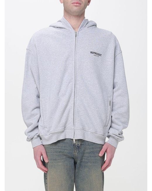Represent Gray Cotton Hoodie With Logo for men
