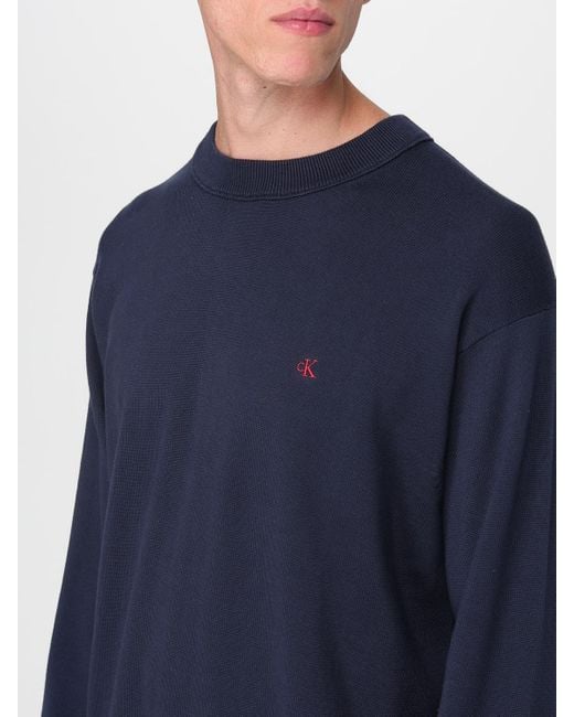 Calvin Klein Blue Crew Neck Sweater With Mini Logo for men