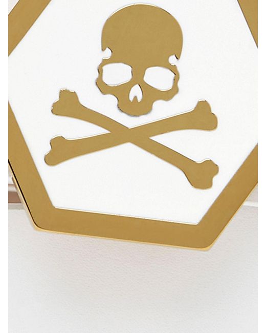 Philipp Plein Metallic Smooth Leather Belt With Metal Buckle And Skull Print