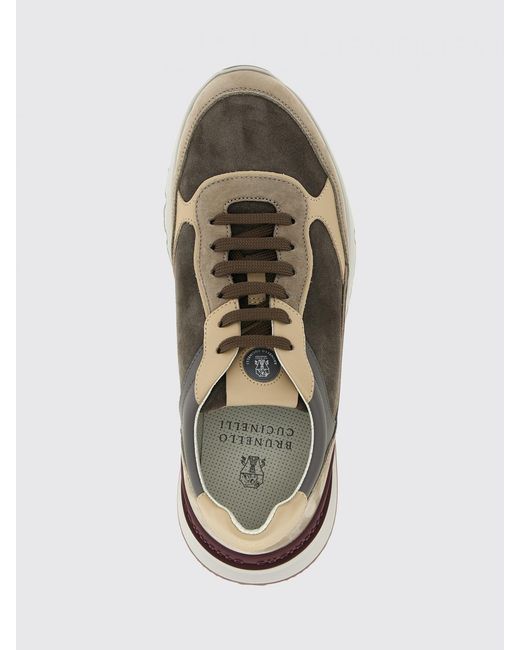 Brunello Cucinelli White Bicolor Suede And Leather Low-Top Sneakers With Serrated Sole for men