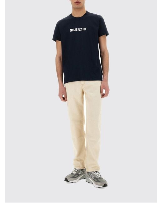 Aspesi Blue Cotton T-Shirt With Slogan for men