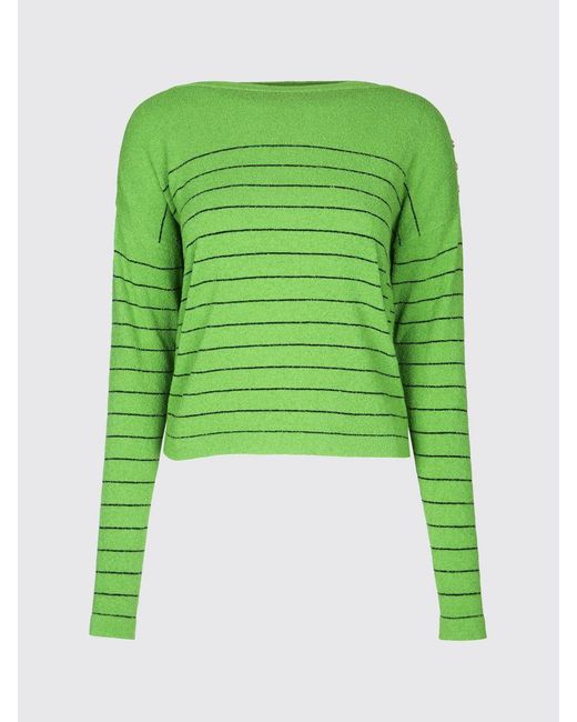 Elisabetta Franchi Green Striped Cotton Blend Jumper