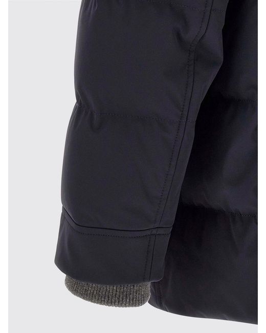 Brunello Cucinelli Blue Water-Repellent Nylon Parka With Removable Hood for men