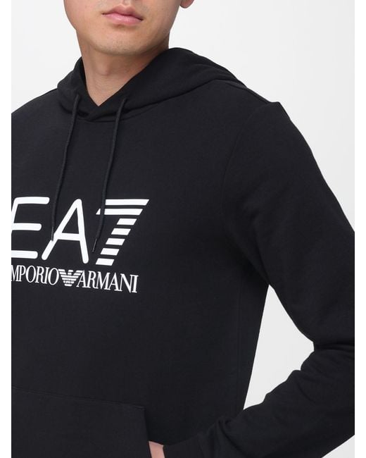 EA7 Blue Cotton Hoodie With Logo for men