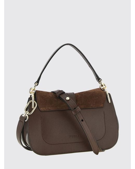 Furla Brown Flow Mini Leather Shoulder Bag With Adjustable Strap