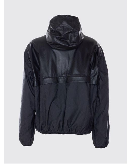 Gucci Black Leather Hooded Jacket for men