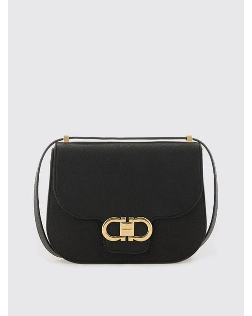 Donna Borsa A Tracolla North-South Double Gancini di Ferragamo in Black