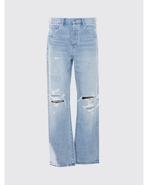 Purple Blue Five-Pocket Straight-Fit Distressed Denim Jeans for men
