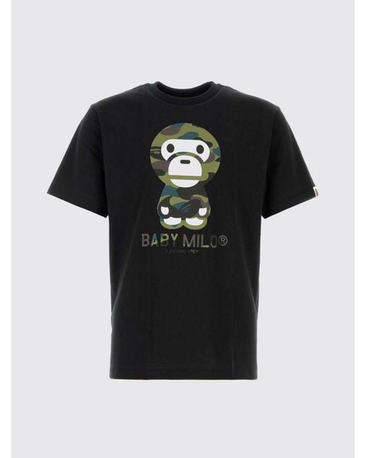 A Bathing Ape Blue Cotton T-Shirt With Front Graphic Logo Print for men