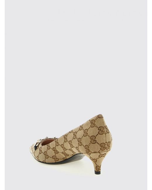 Gucci Natural Horsebit Gg Jacquard Monogram Canvas Pumps