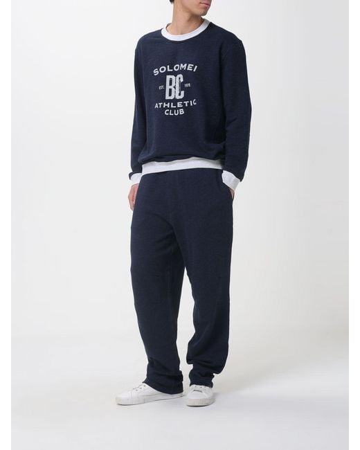 Brunello Cucinelli Blue Cotton Crew Neck Sweatshirt With Logo for men
