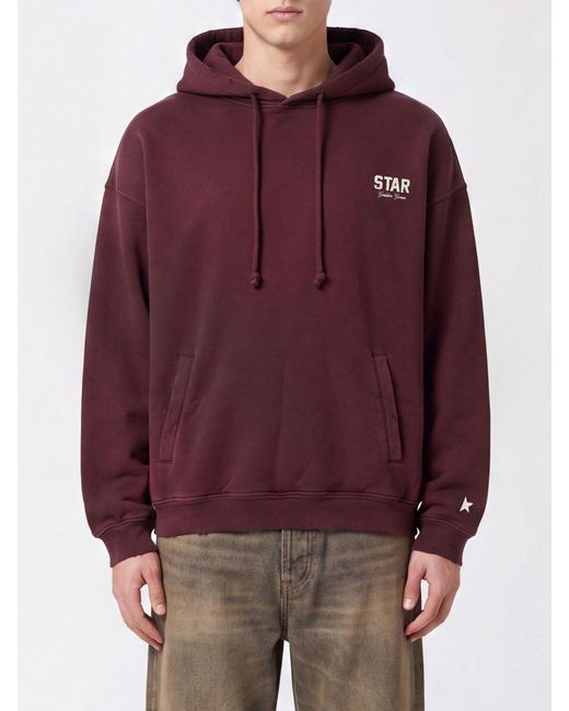 Golden Goose Deluxe Brand Purple Relaxed Fit Cotton Hoodie With Kangaroo Pocket And Contrast Logo for men
