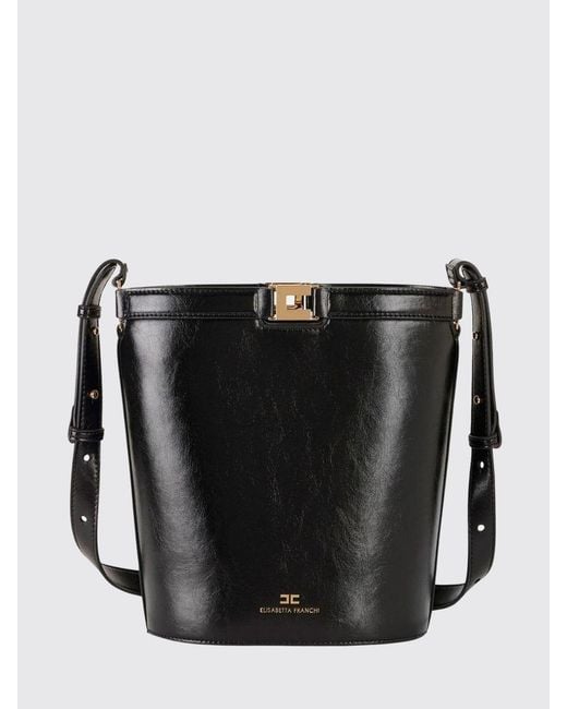 Elisabetta Franchi Black Naplak Effect Bucket Bag