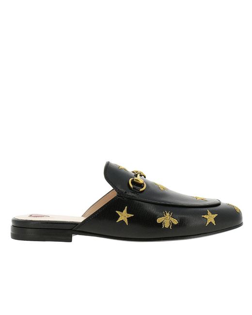 Zapatos slippers Princetown con bordados Gucci de color Black