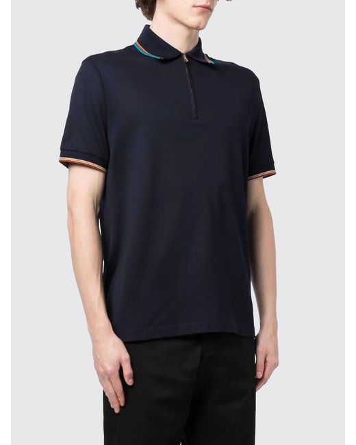 Paul Smith Blue Cotton Polo Shirt With Contrast Trims for men