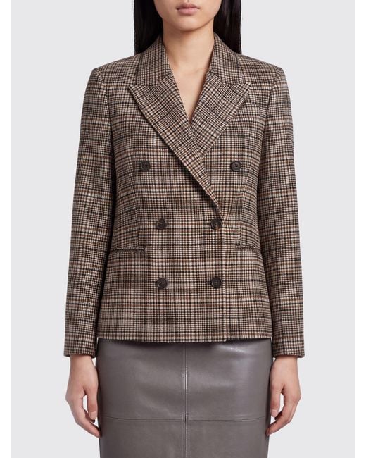 Brunello Cucinelli Brown Prince Of Wales Wool Double-Breasted Blazer