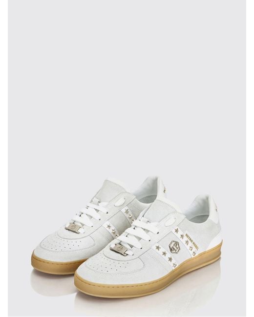 Philipp Plein White Retro Rebel Suede Sneakers With Applied Stars for men