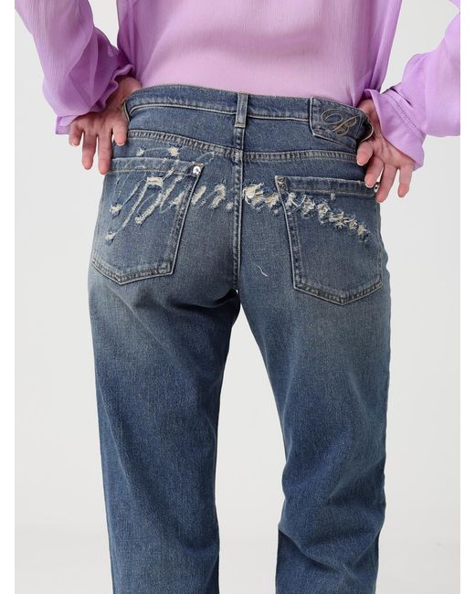 Blumarine Blue Slim Fit Denim Jeans With Distressed Logo