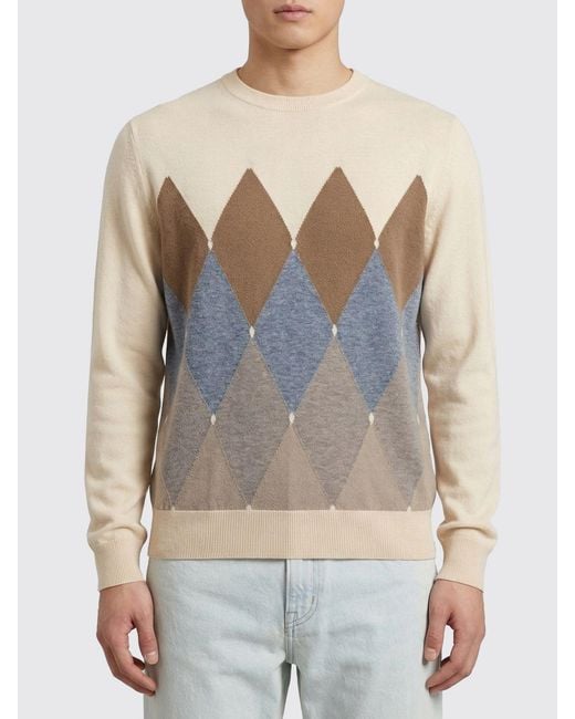 Ballantyne Gray Diamond Pattern Cotton And Cashmere Knit for men