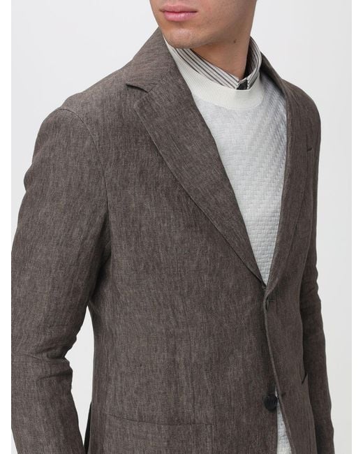 Emporio Armani Gray Single-Breasted Linen Blazer for men