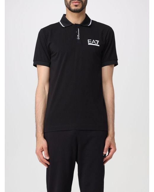Polo in jersey con logo di EA7 in Black da Uomo