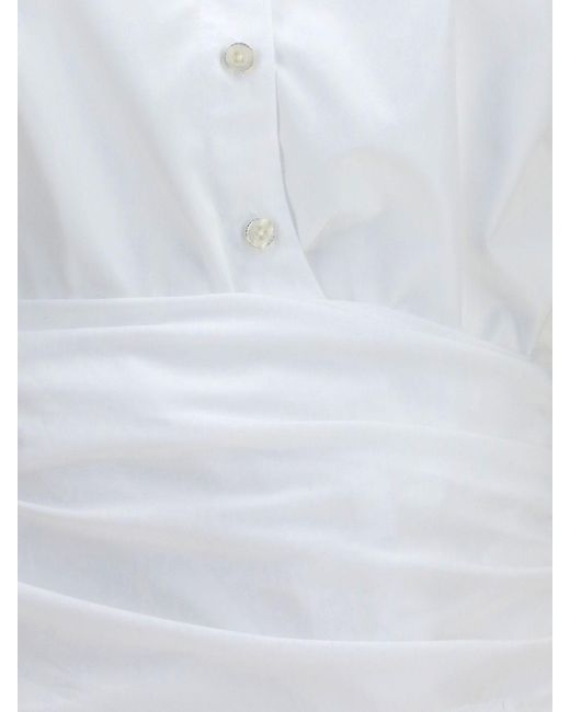 7 For All Mankind White Slim Fit Cotton Shirt With Tie-Front And Balloon Sleeves