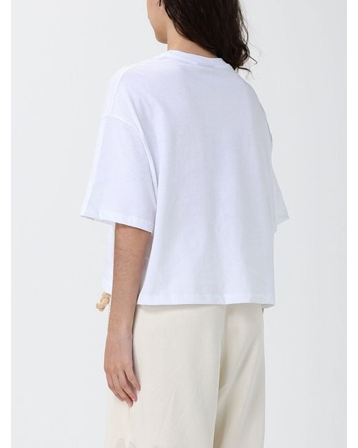 DISCLAIMER White Cropped Cotton T-Shirt With Printed Logo And Crew Neck