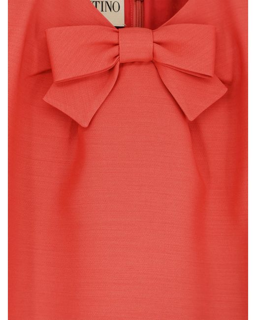 Valentino Red Wool And Silk Sheath Mini Dress With Bow Detail And V-Neck
