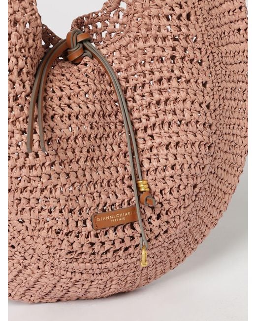 Gianni Chiarini Pink Nefeli Crochet Raffia Bag