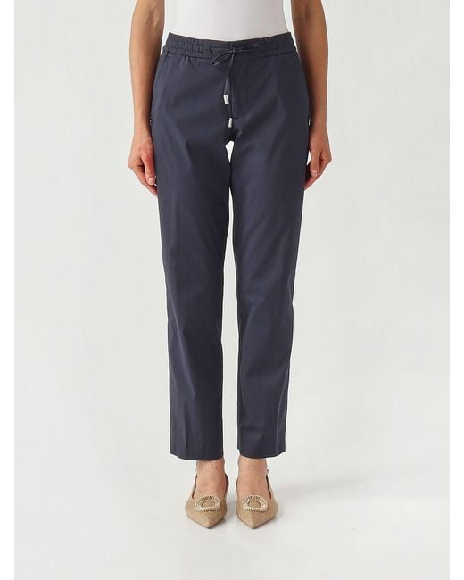 PT Torino Blue Stretch Cotton Blend Cropped Trousers