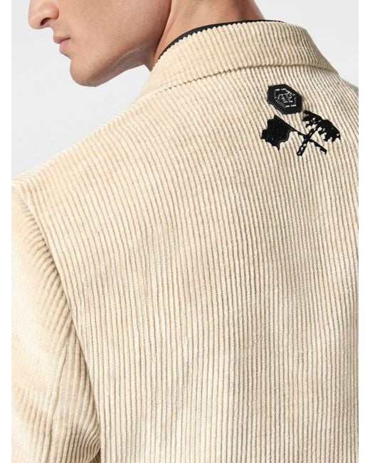 Philipp Plein Natural Single-Breasted Velvet Blazer With Peak Lapels for men